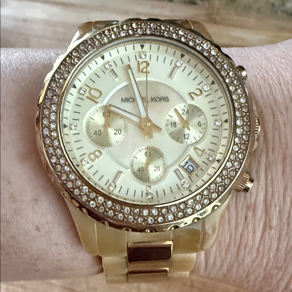 Michael Kors Gold-Tone Watch with Crystal Bezel